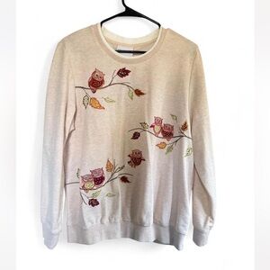 Alfred Dunner Y2K vintage Owl Autumn embroidered  Crewneck Sweater